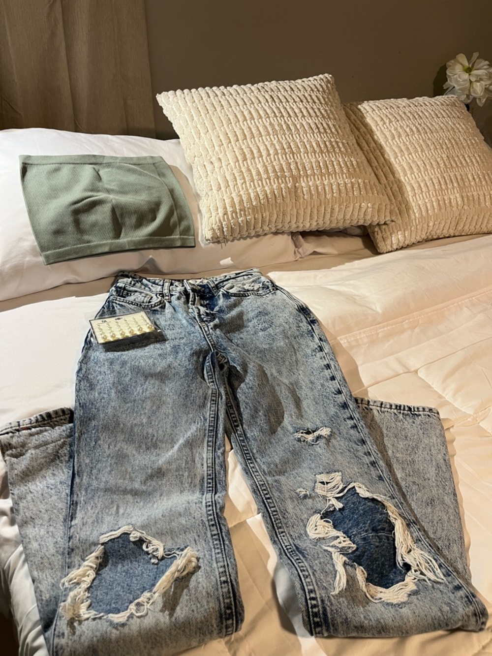 Distressed Acid-Wash Jeans in Light Blue